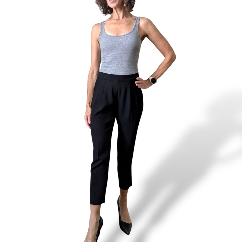 Aritzia Babaton Black Crepe Ankle Cropped Dressy Pull On Stretch Waist Pants 4 - Picture 11 of 16